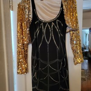 Evening dress with gold sequin bolero jacket, size 10